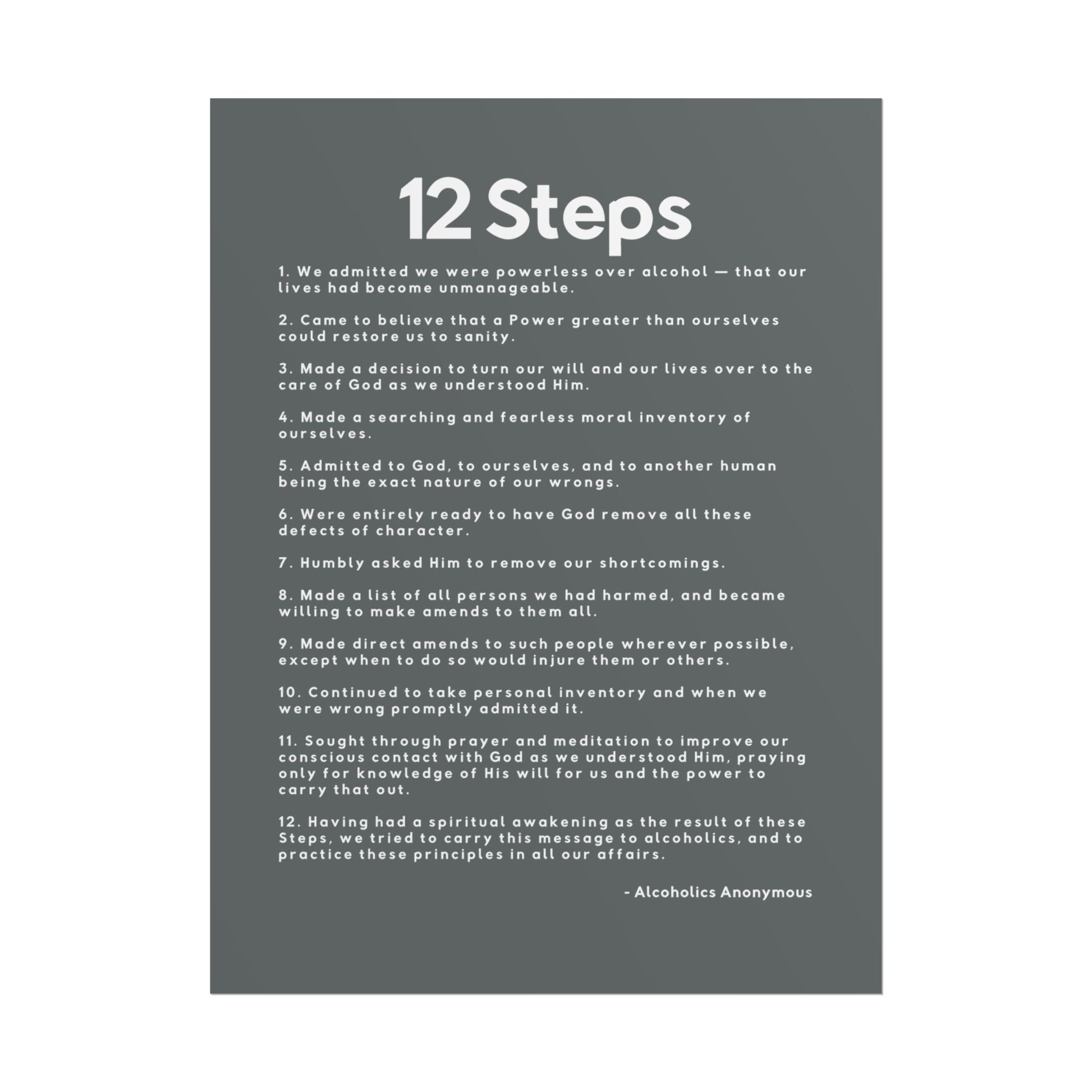 Haler Smith - Poster - Haler Smith Rolled Poster - 12 Steps - Vertical Dark Gray Matte Finish