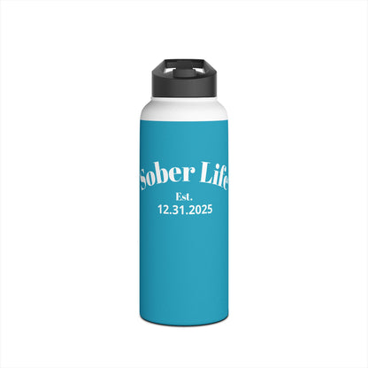 Recovery Insulated Stainless Steel Water Bottle | Sober Life Est. Design 1 | Turquoise
