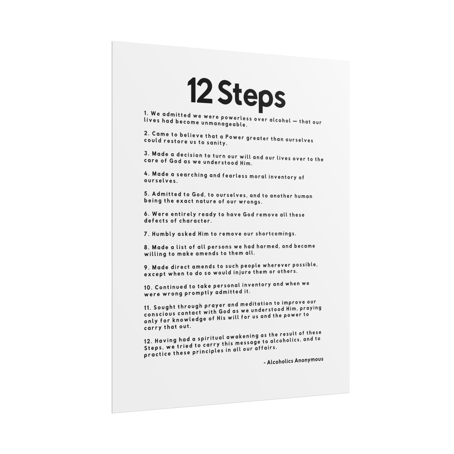 Haler Smith Rolled Poster - 12 Steps - Vertical White Matte Finish - Black Letters