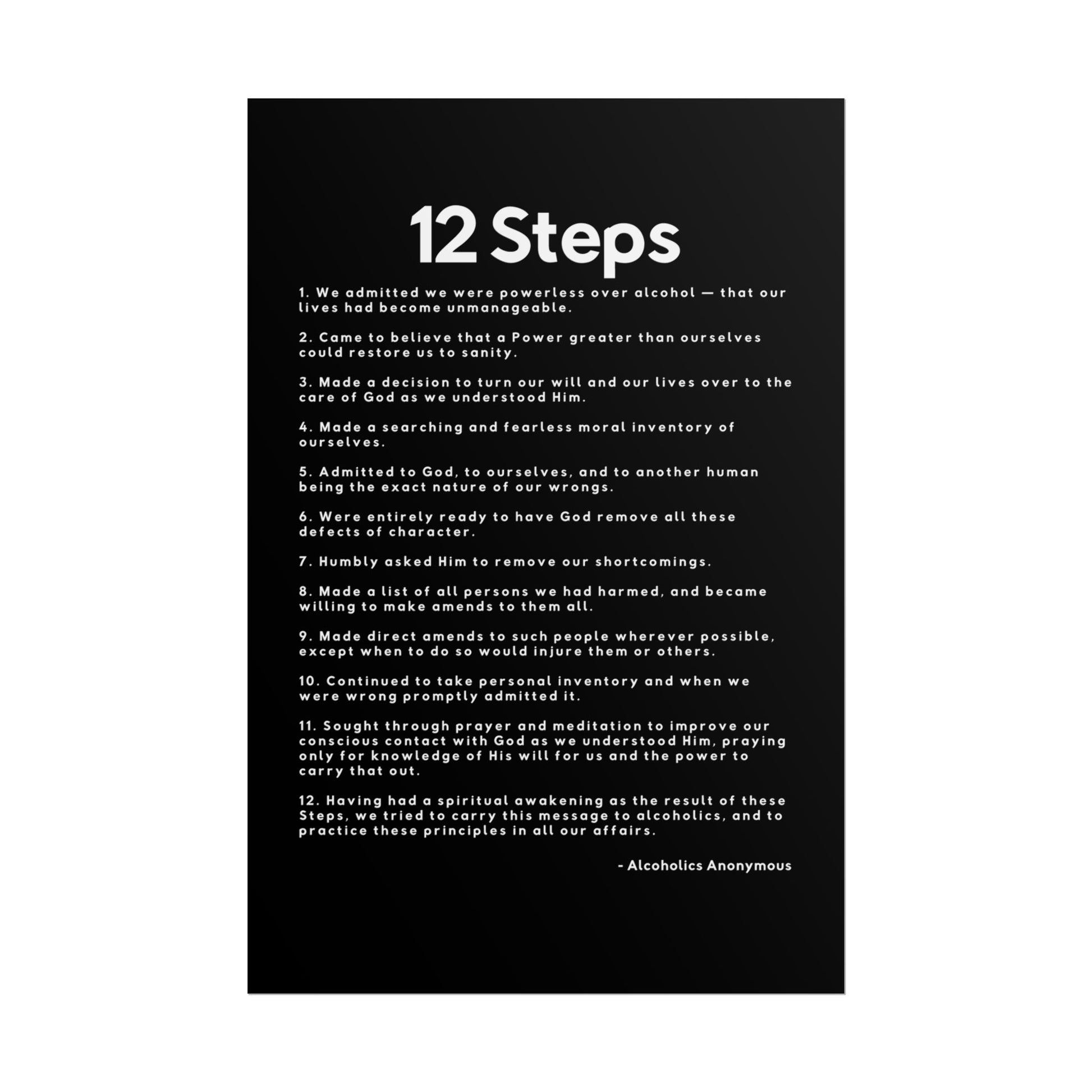Haler Smith - Poster - Haler Smith Rolled Poster - 12 Steps - Vertical Black Matte Finish - White Letters