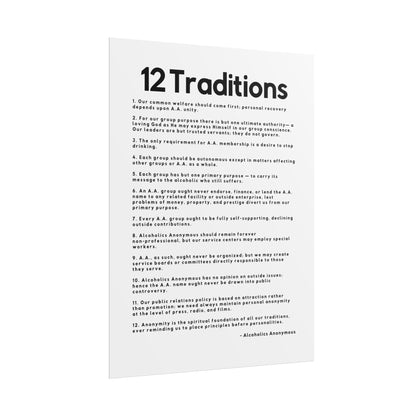Haler Smith Rolled Poster - 12 Traditions - Vertical White Matte Finish - Black Letters