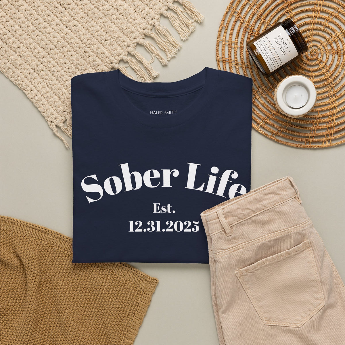 Sober Life Est. recovery short sleeve T-shirt featuring Sober Life Est. Design 1 on the front