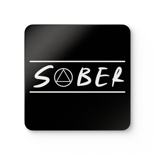 Recovery Corkwood Coaster Set of 4 | Sober Design 1 | Black with White Letters