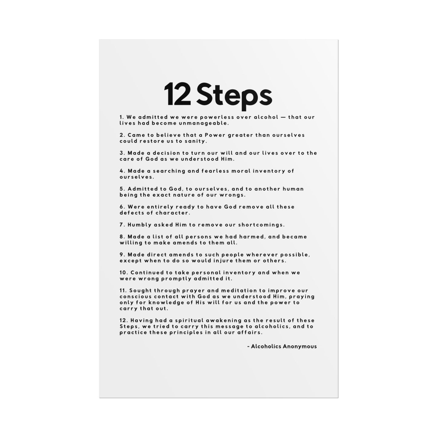Haler Smith Rolled Poster - 12 Steps - Vertical White Matte Finish - Black Letters