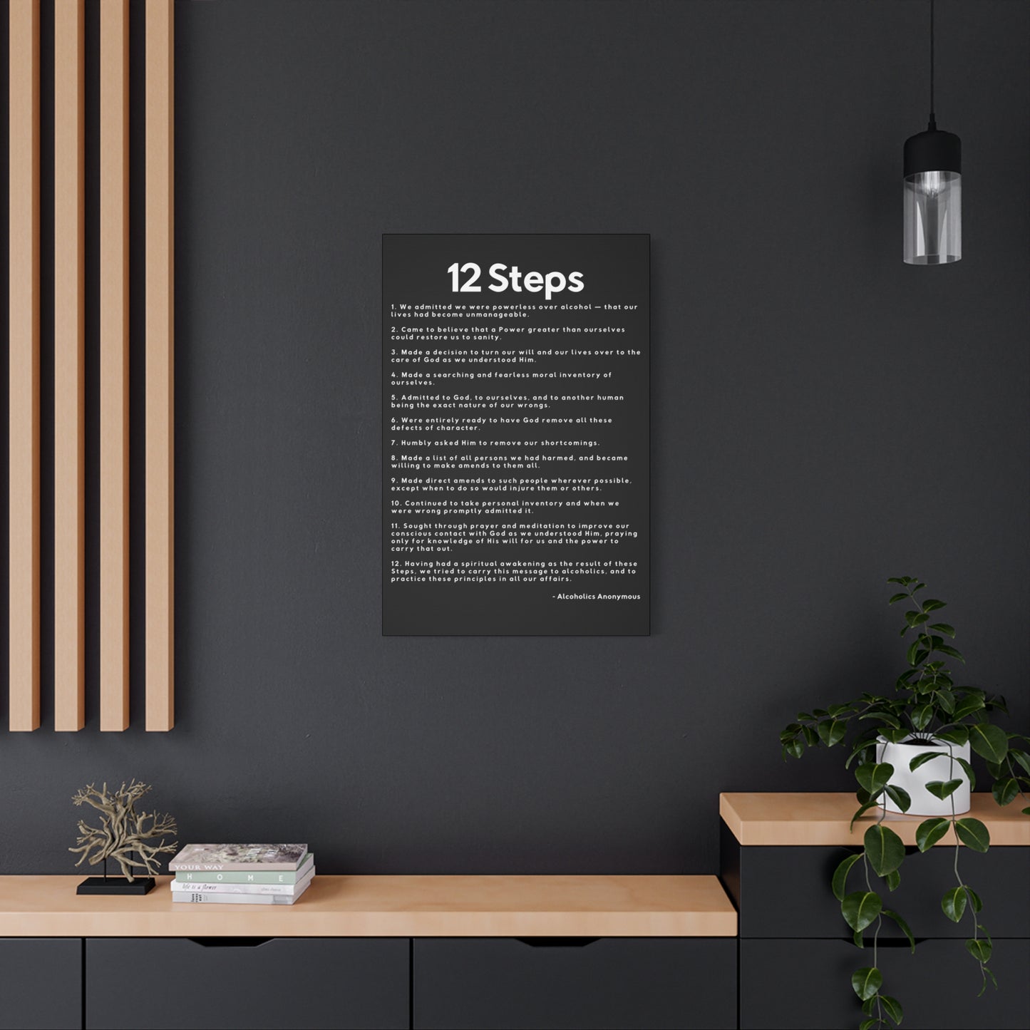 Haler Smith Matte Canvas - 12 Steps - Vertical Black Matte Finish - White Letters