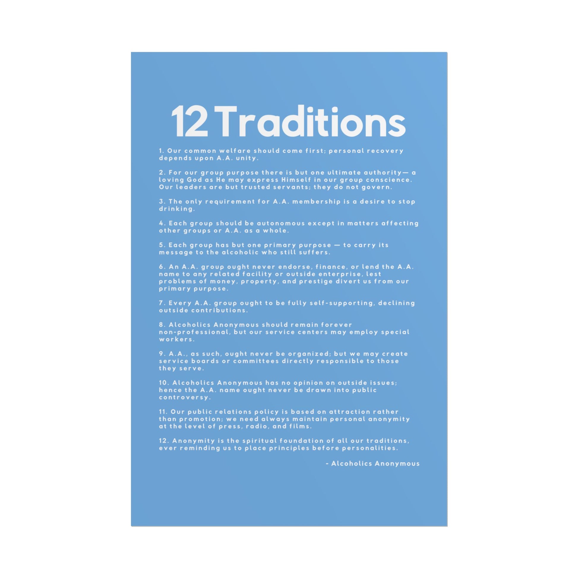 Haler Smith - Poster - Haler Smith Rolled Poster - 12 Traditions - Vertical Light Blue Matte Finish