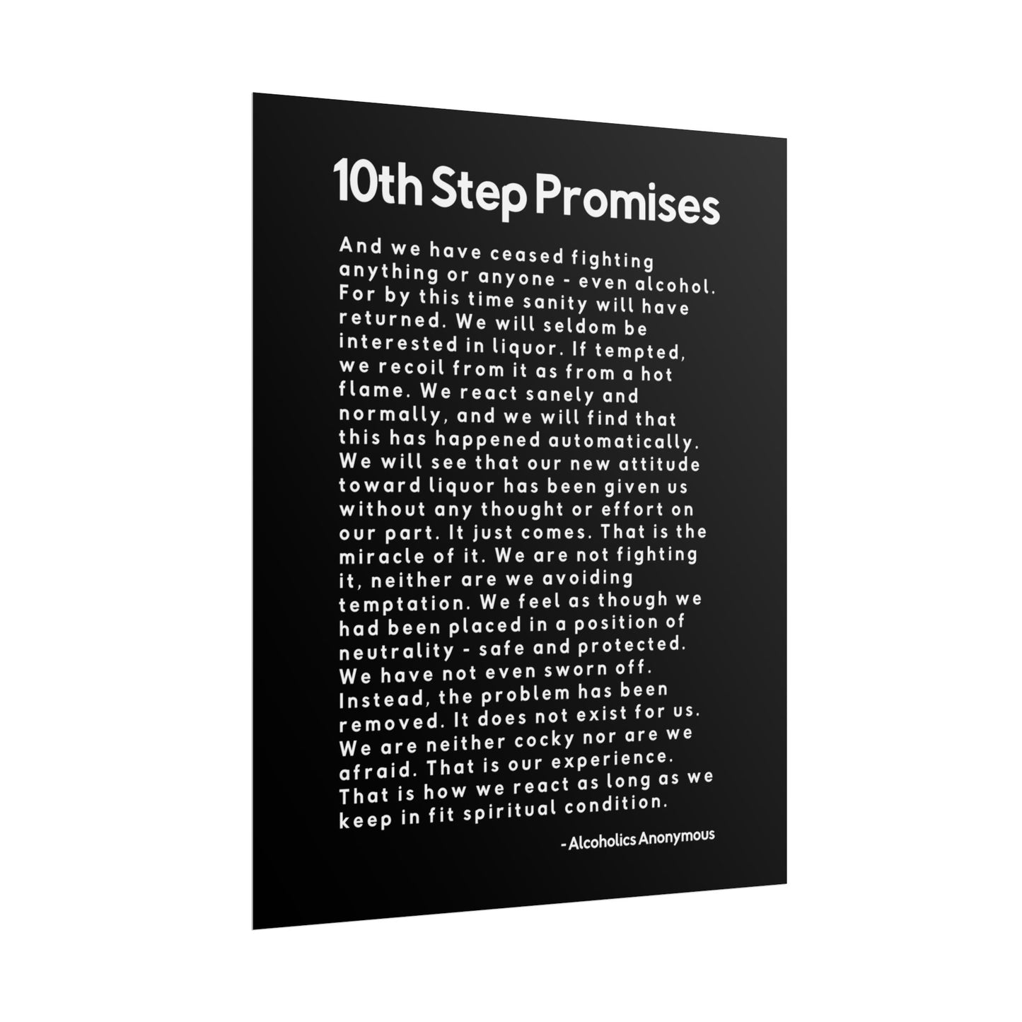 Haler Smith Rolled Poster - 10th Step Promises - Vertical Black Matte Finish - White Letters