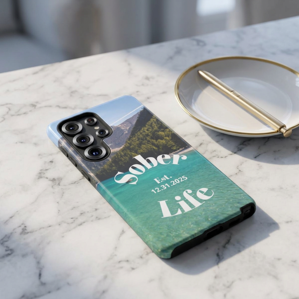 Recovery Phone Case | Sober Life Est. Design 1 | Water Scene Samsung Galaxy Case