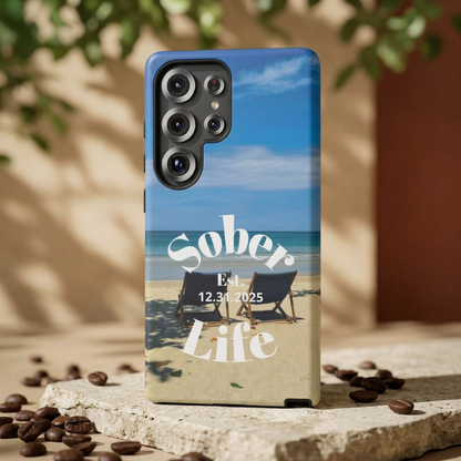 Recovery Phone Case | Sober Life Est. Design 1 | Beach Scene Samsung Galaxy Case