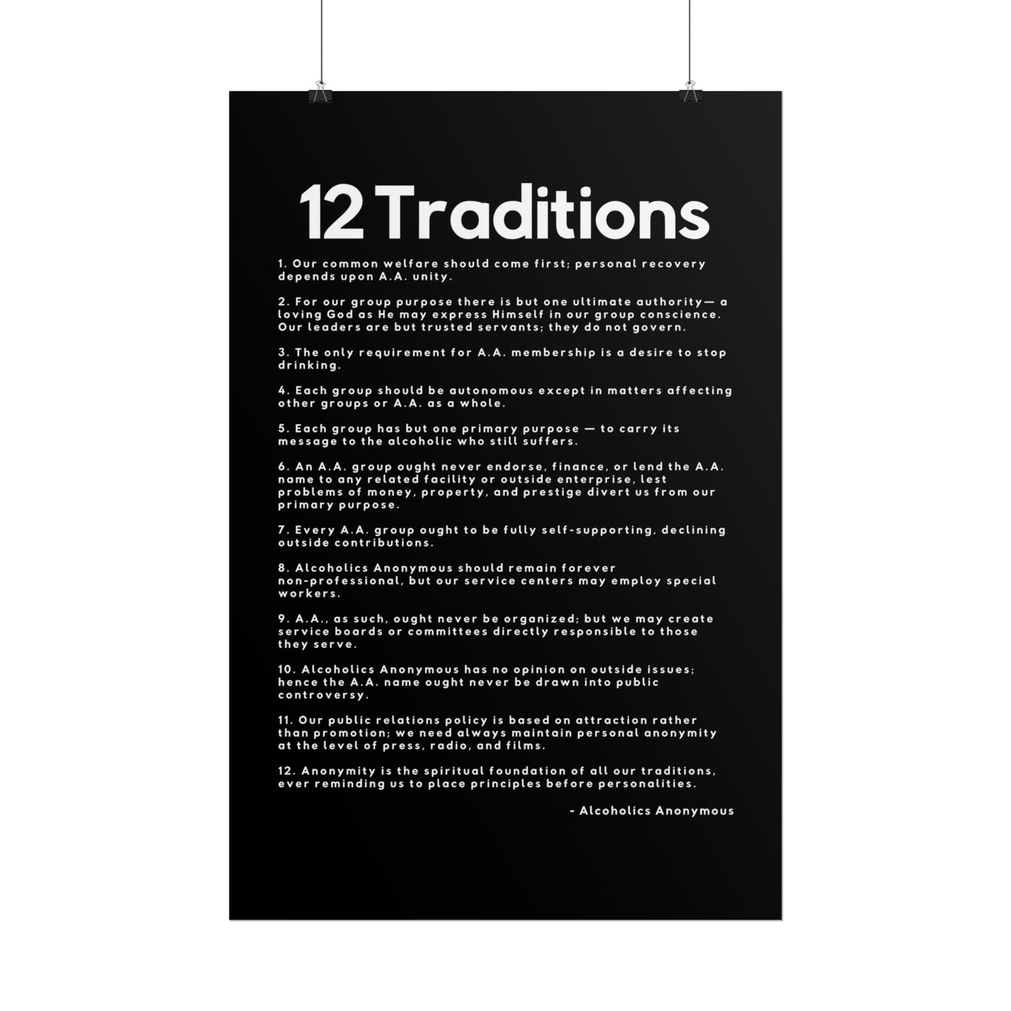 Haler Smith Rolled Poster - 12 Traditions - Vertical Black Matte Finish - White Letters