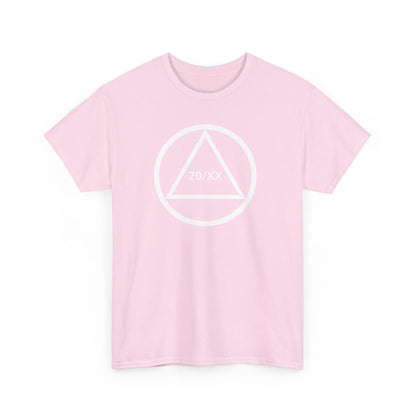Sobriety Short Sleeve T-Shirt | Circle and Triangle Sobriety Years Design 1 On The Front