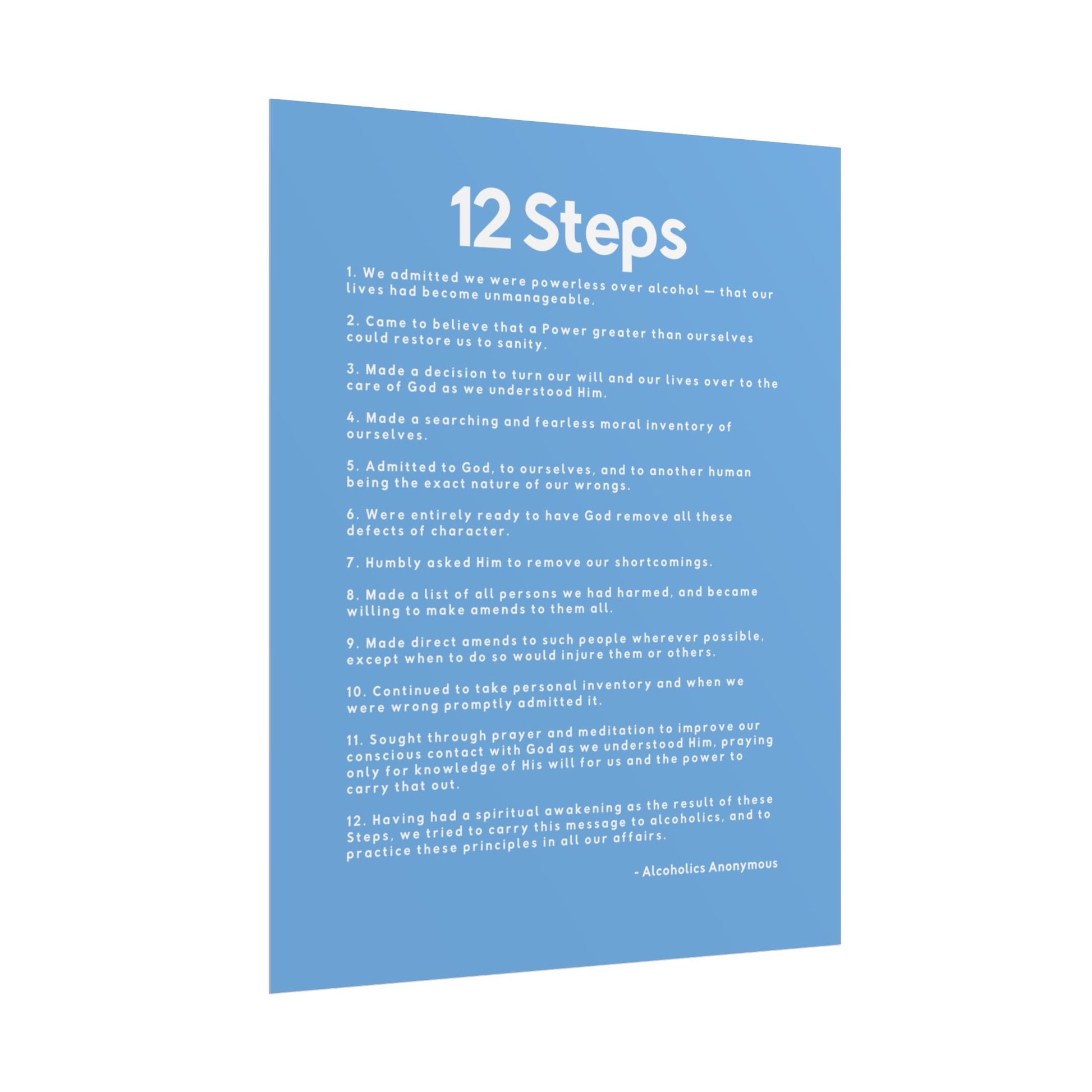 Haler Smith - Poster - Haler Smith Rolled Poster - 12 Steps - Vertical Light Blue Matte Finish - White Letters