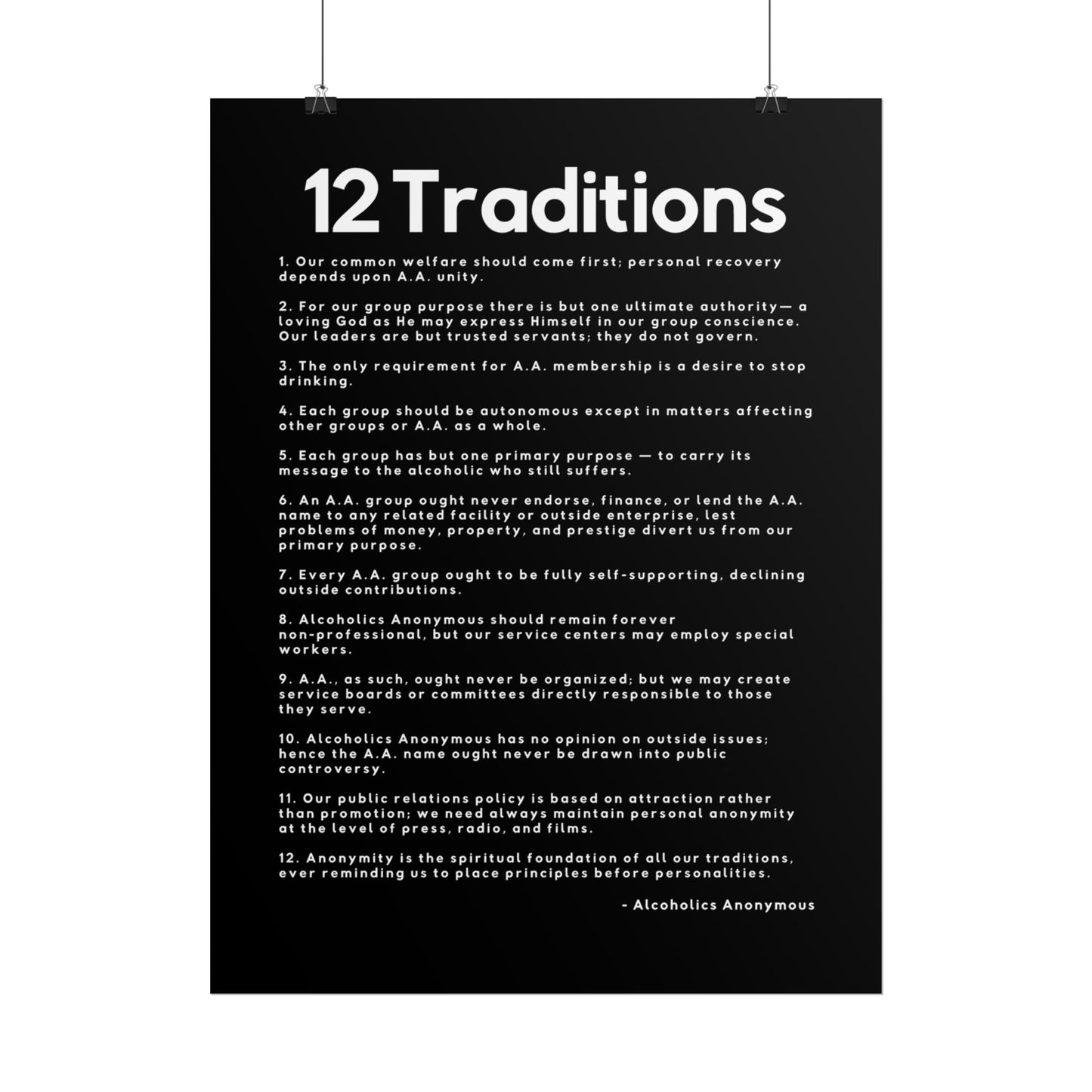 Haler Smith Rolled Poster - 12 Traditions - Vertical Black Matte Finish - White Letters