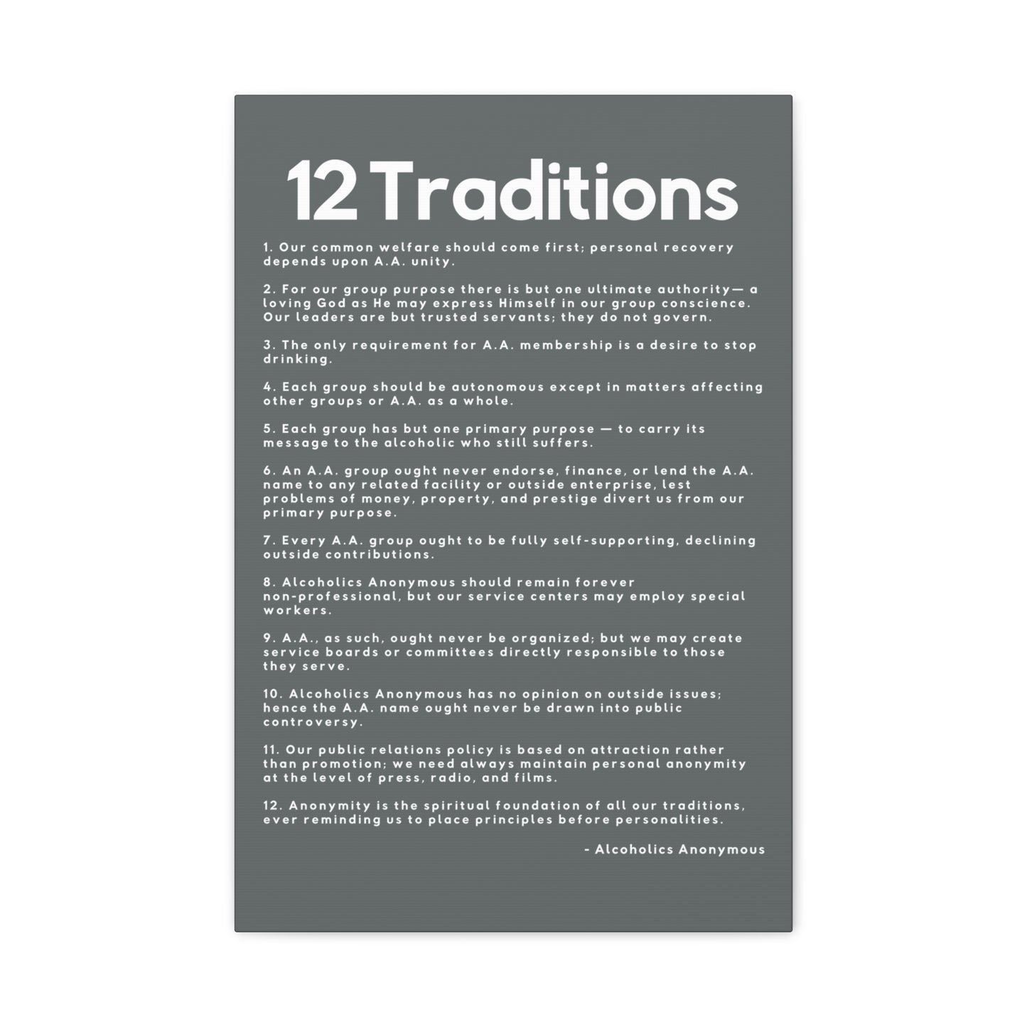Haler Smith - Canvas - Haler Smith Matte Canvas - 12 Traditions - Vertical Dark Gray Matte Finish