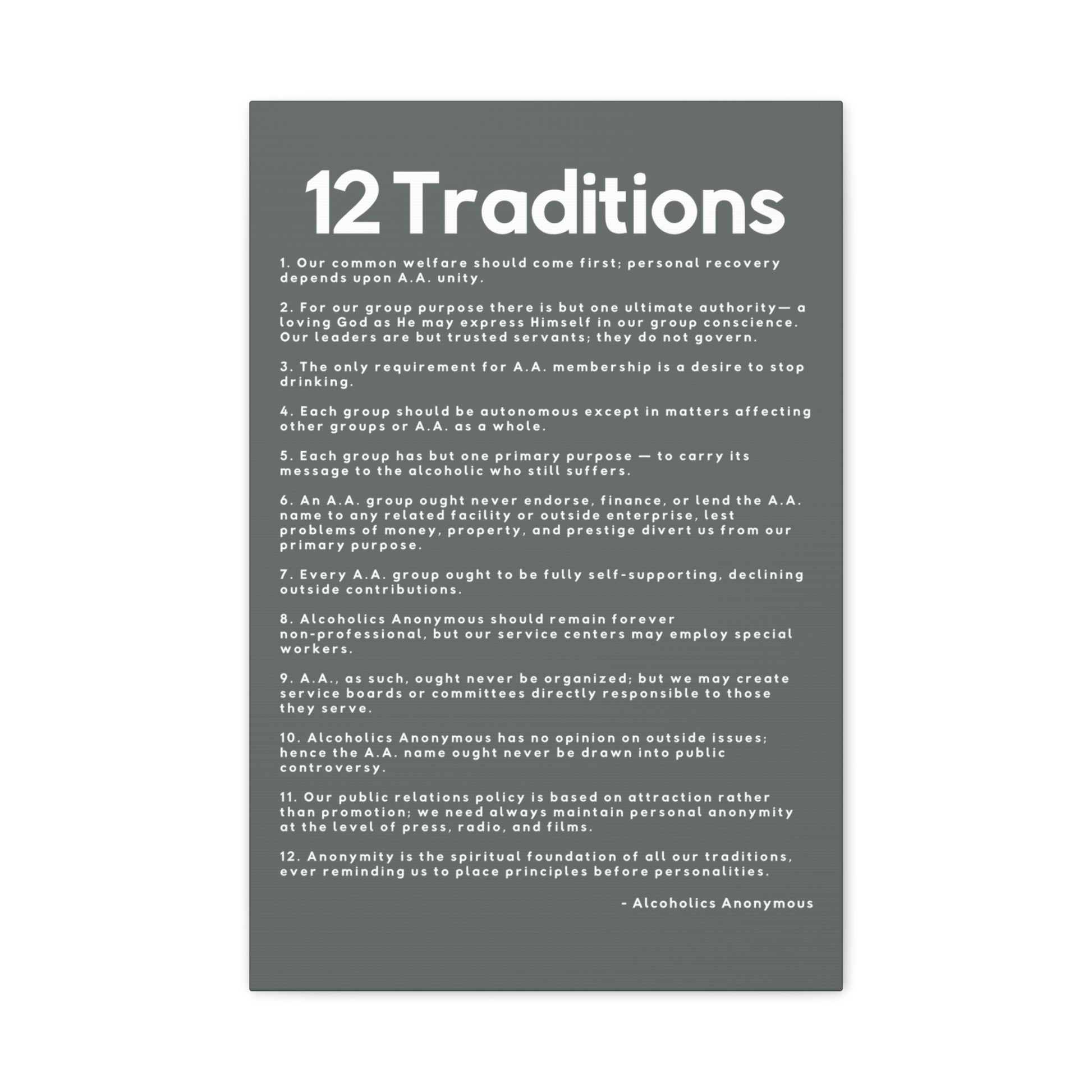 Haler Smith - Canvas - Haler Smith Matte Canvas - 12 Traditions - Vertical Dark Gray Matte Finish