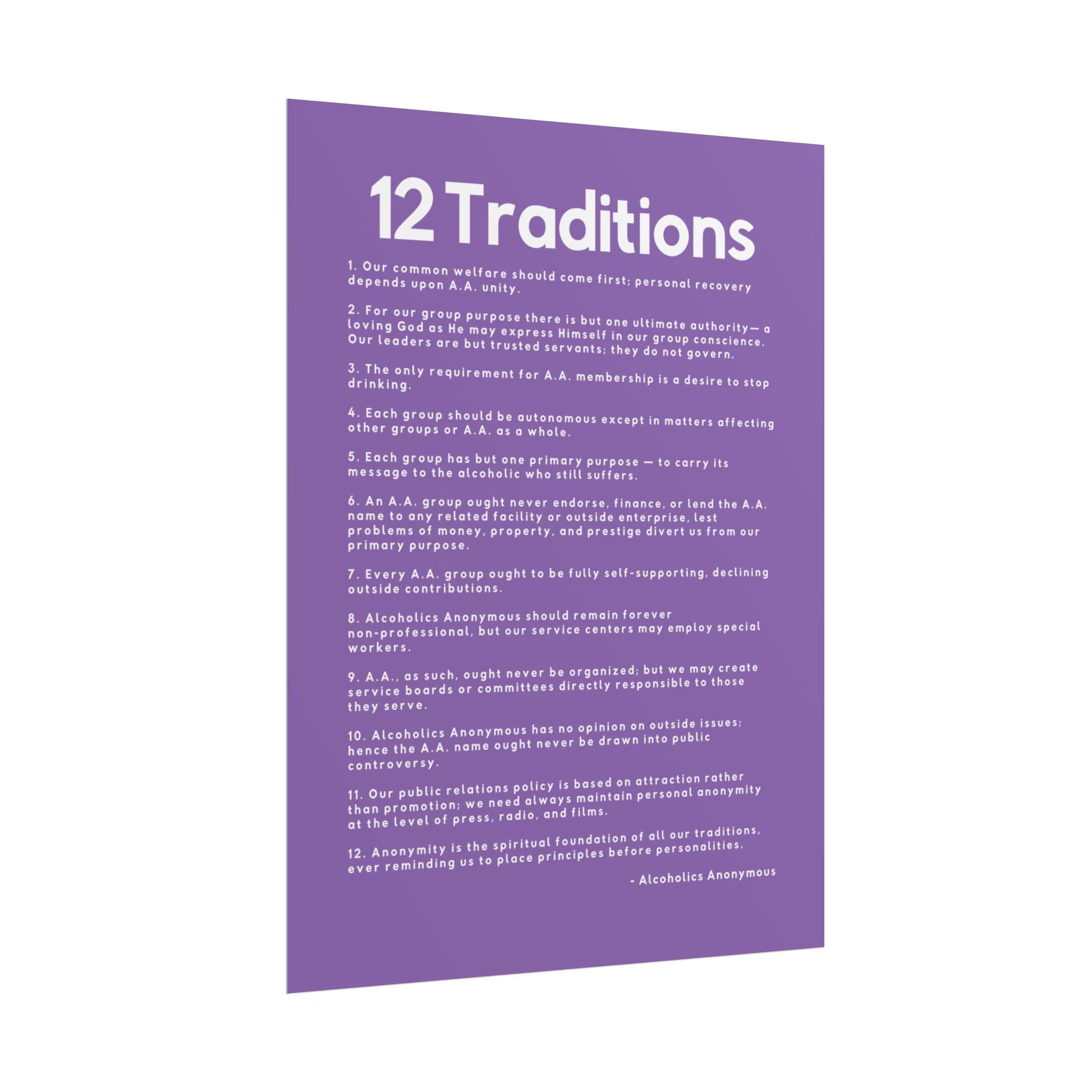 Haler Smith - Poster - Haler Smith Rolled Poster - 12 Traditions - Vertical Light Purple Matte Finish