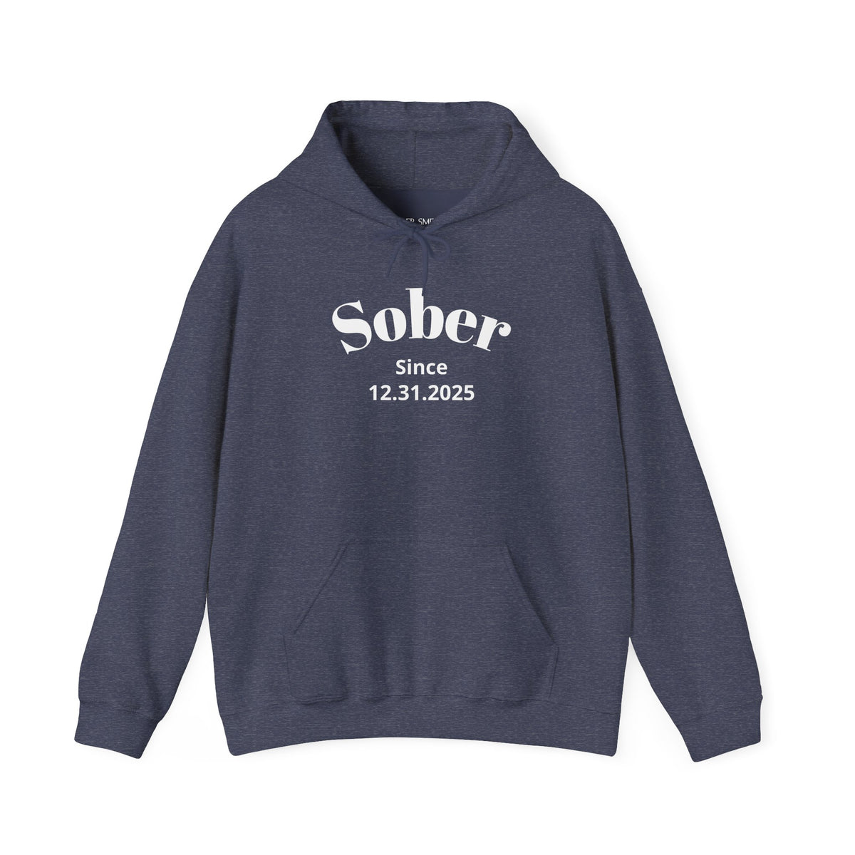 Sober Since recovery hoodie in Heather Sport Dark Navy featuring Sober Since Design 1 on the front