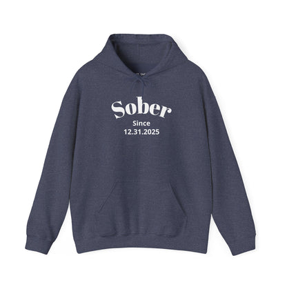 Sober Since recovery hoodie in Heather Sport Dark Navy featuring Sober Since Design 1 on the front