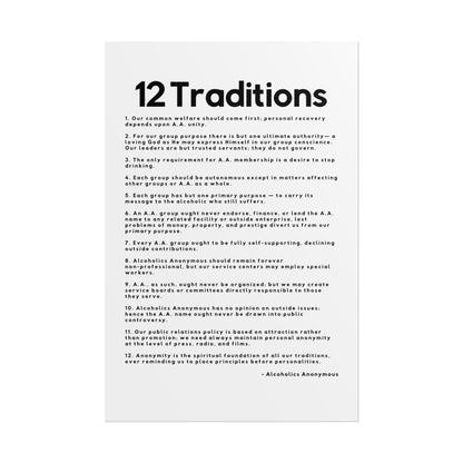 Haler Smith Rolled Poster - 12 Traditions - Vertical White Matte Finish - Black Letters