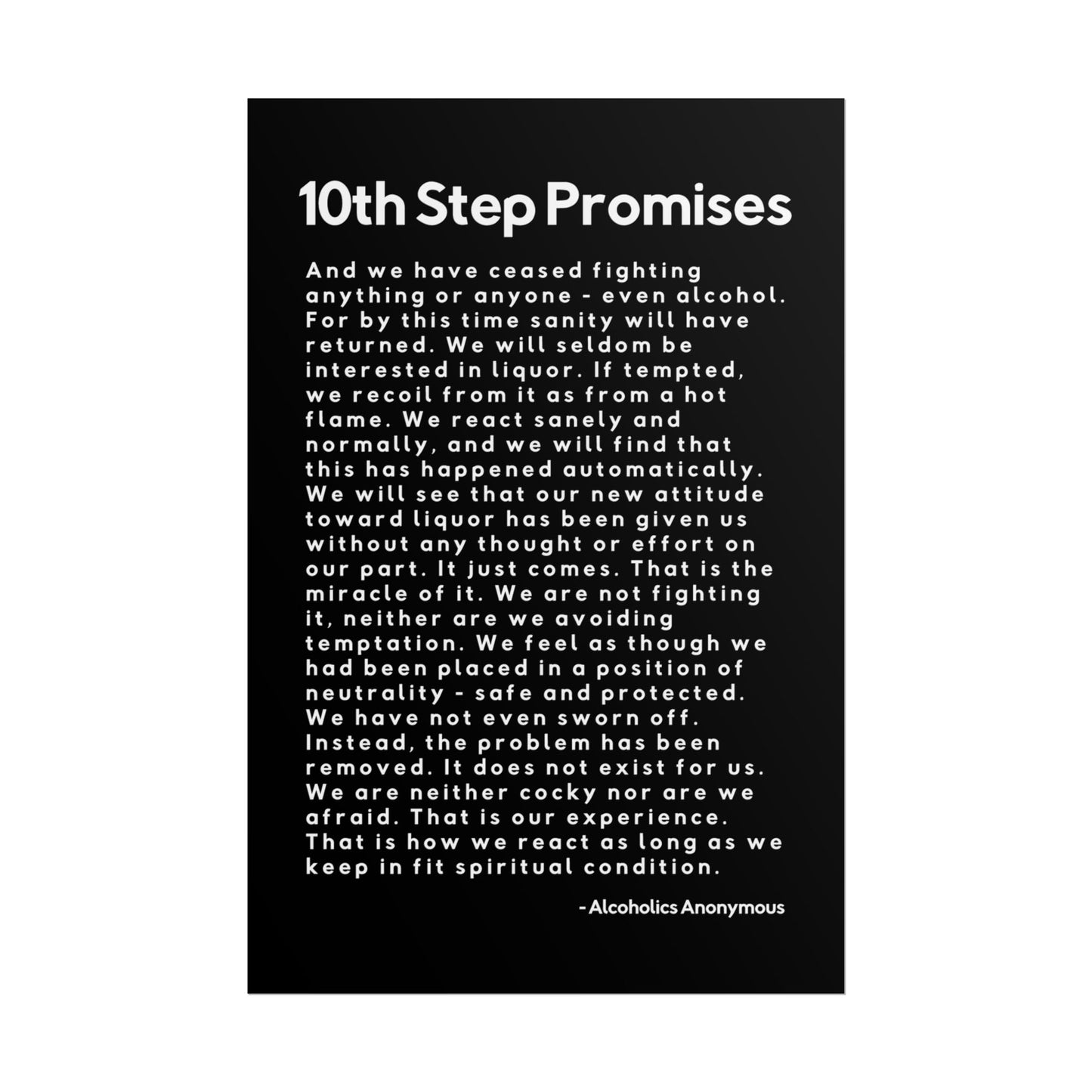 Haler Smith Rolled Poster - 10th Step Promises - Vertical Black Matte Finish - White Letters