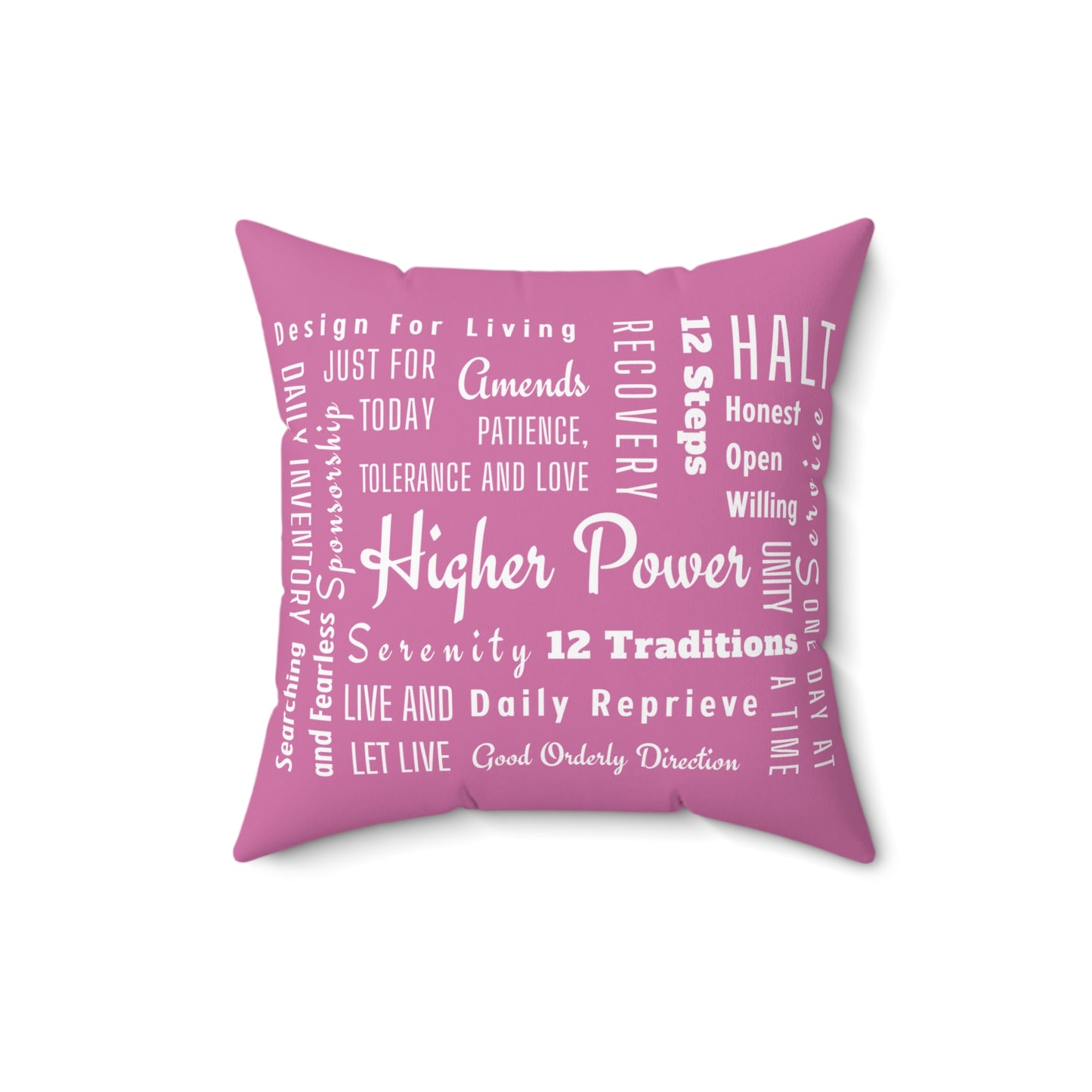 Haler Smith Square Polyester Pillow - Recovery Phrases 1 - Light Pink