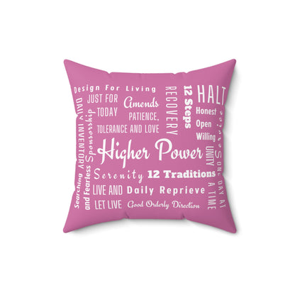 Haler Smith Square Polyester Pillow - Recovery Phrases 1 - Light Pink
