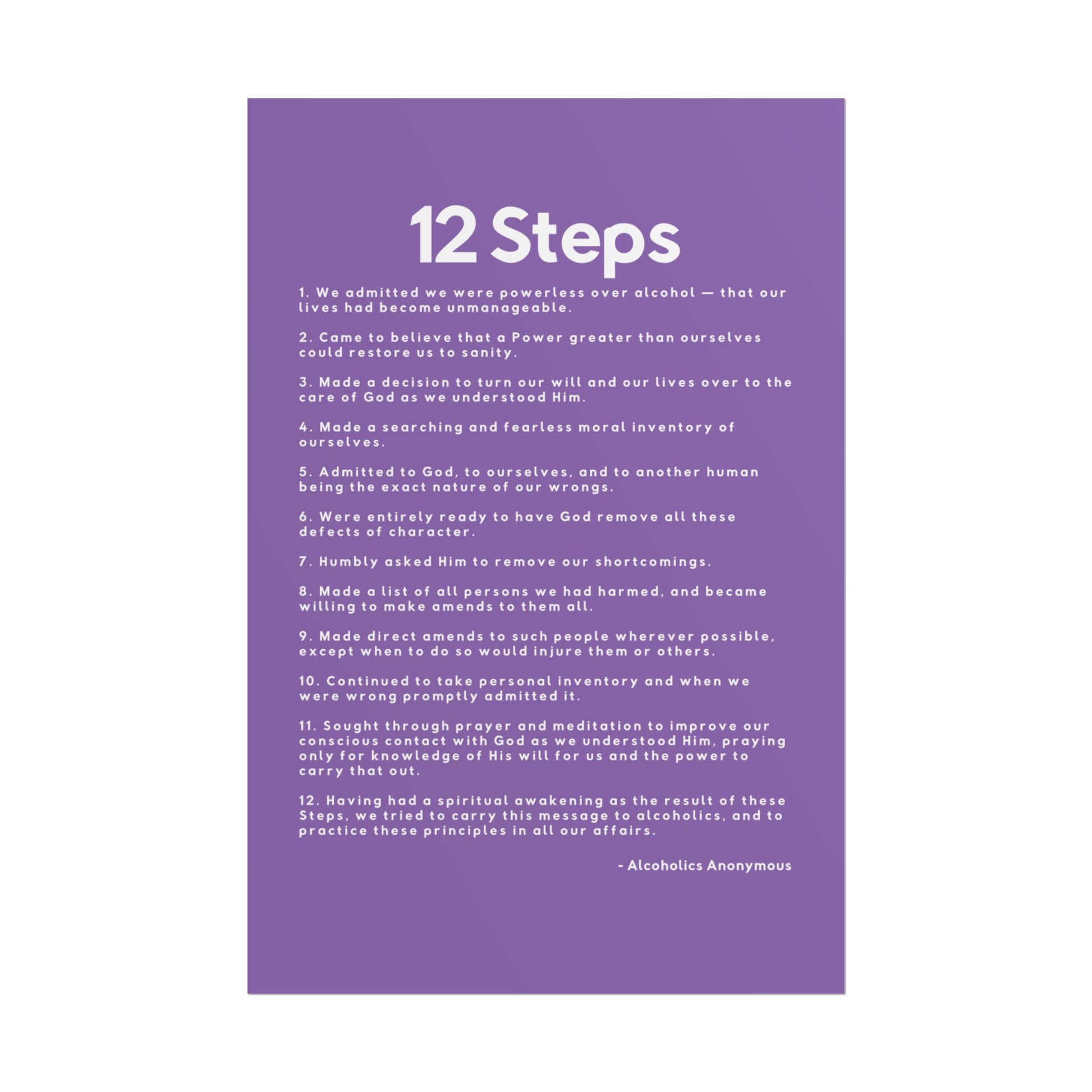 Haler Smith - Poster - Haler Smith Rolled Poster - 12 Steps - Vertical Light Purple Matte Finish