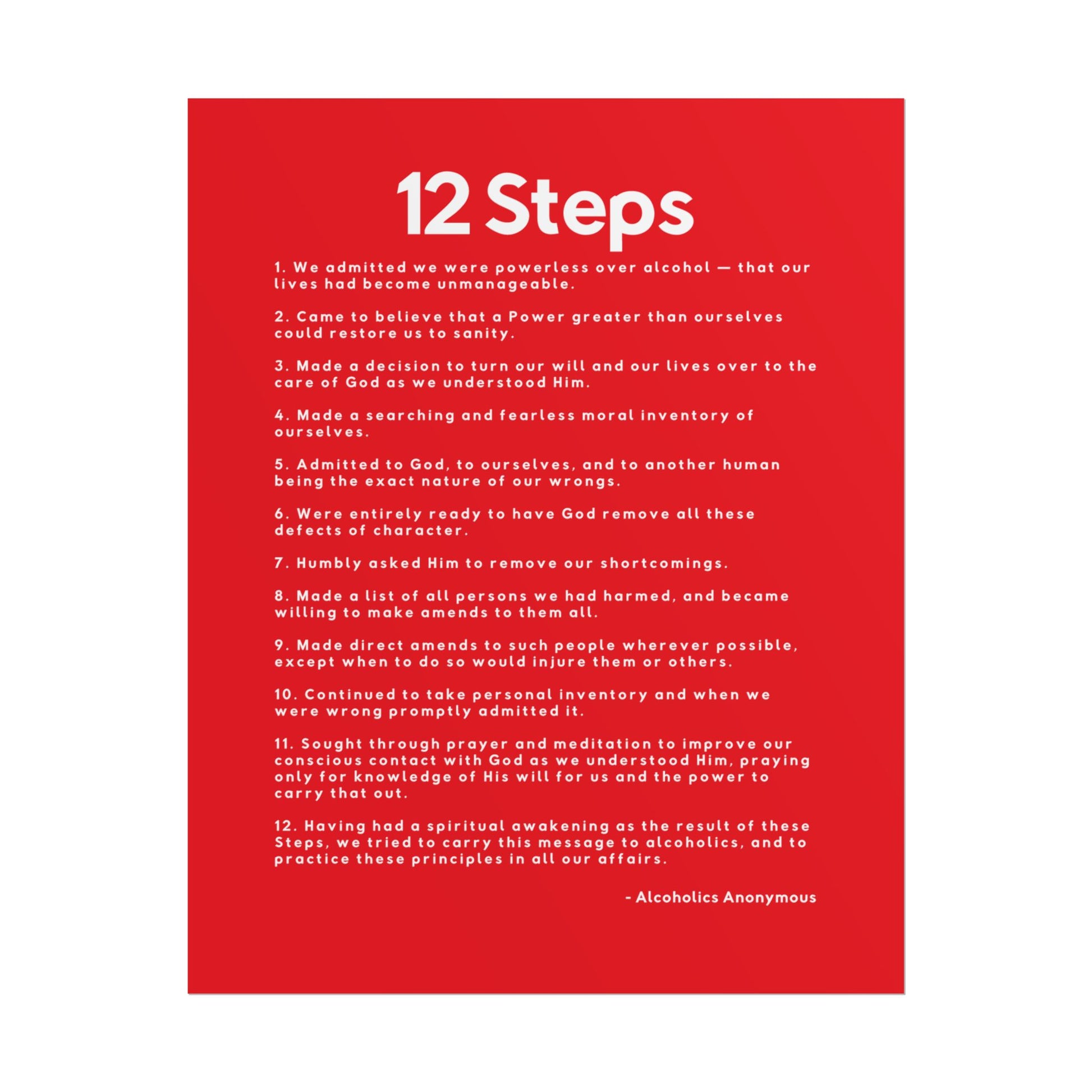 Haler Smith - Poster - Haler Smith Rolled Poster - 12 Steps - Vertical Red Matte Finish - White Letters