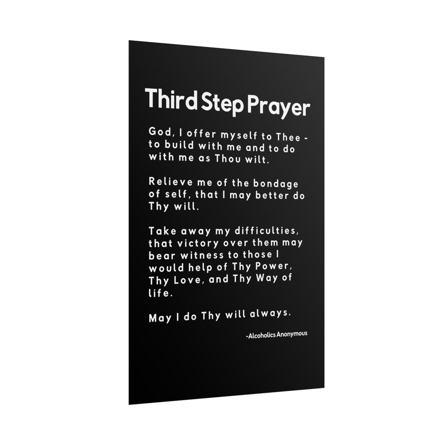 Haler Smith Rolled Poster - 3rd Step Prayer - Vertical Black Matte Finish - White Letters
