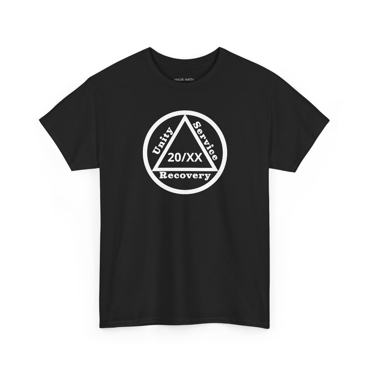 Unity Service Recovery recovery short sleeve T-shirt in Black featuring Unity Service Recovery Sobriety Years Design 1 on the front