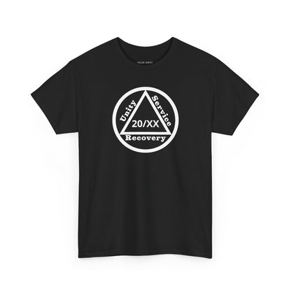 Unity Service Recovery recovery short sleeve T-shirt in Black featuring Unity Service Recovery Sobriety Years Design 1 on the front