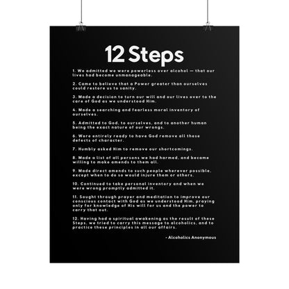 Haler Smith Rolled Poster - 12 Steps - Vertical Black Matte Finish - White Letters