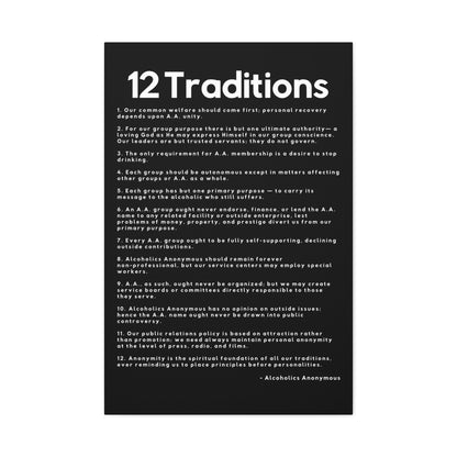 Haler Smith Matte Canvas - 12 Traditions - Vertical Black Matte Finish - White Letters