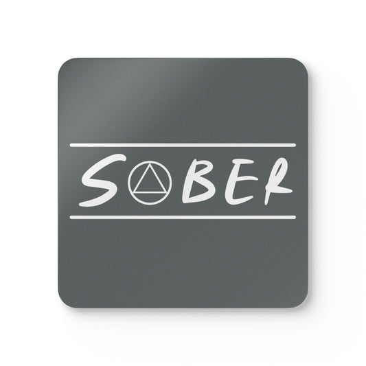 Recovery Corkwood Coaster Set of 4 | Sober Design 1 | Dark Gray with White Letters