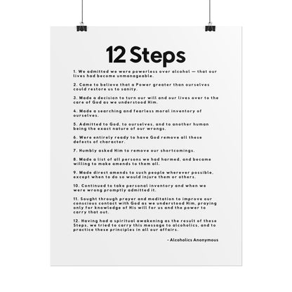 Haler Smith Rolled Poster - 12 Steps - Vertical White Matte Finish - Black Letters