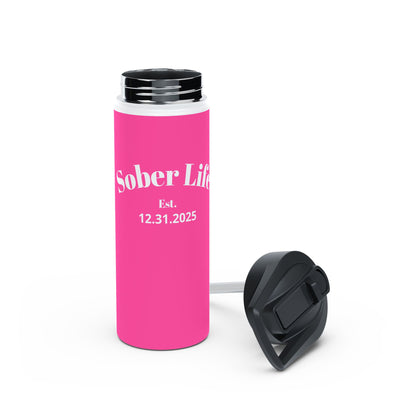 Recovery Insulated Stainless Steel Water Bottle | Sober Life Est. Design 1 | Pink