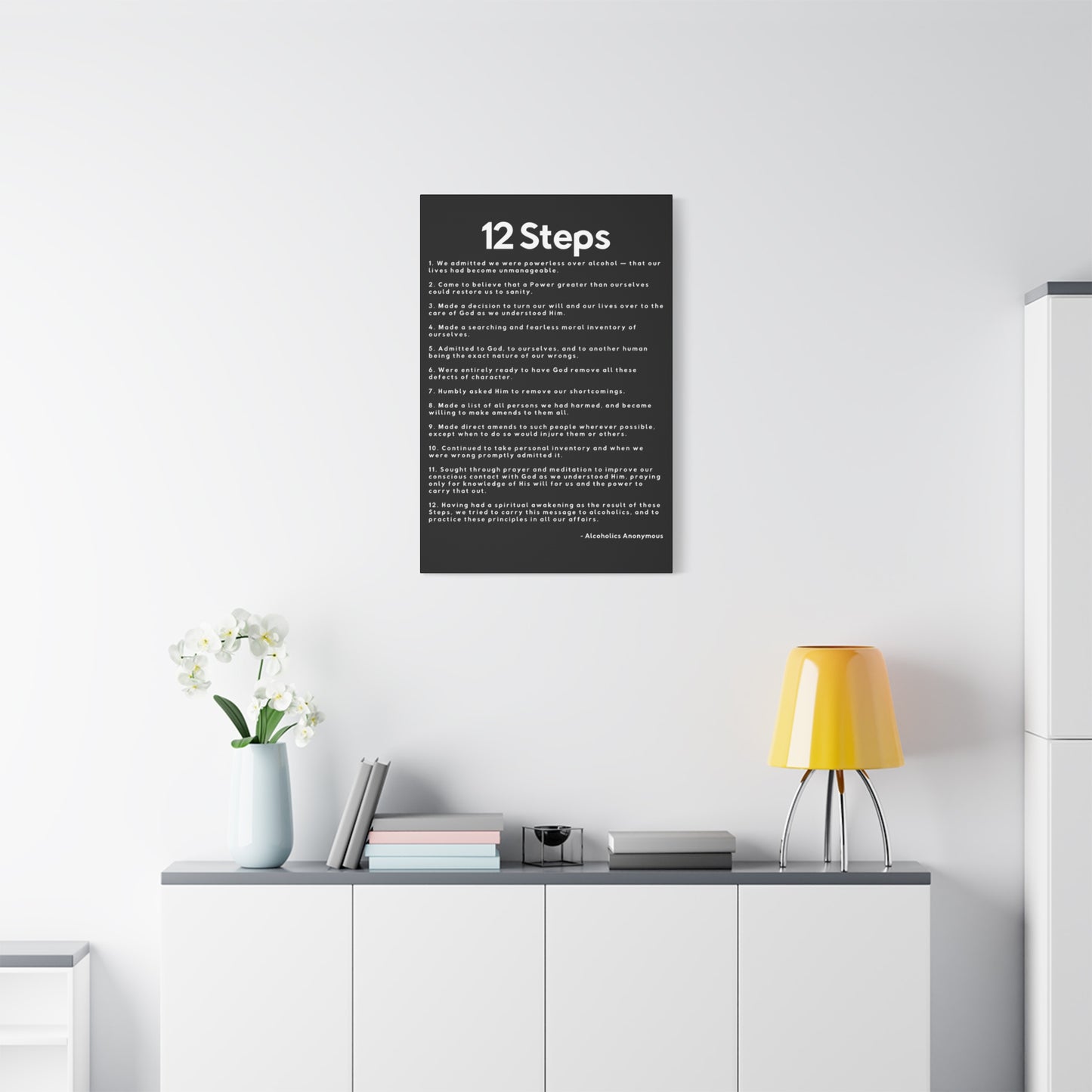 Haler Smith Matte Canvas - 12 Steps - Vertical Black Matte Finish - White Letters