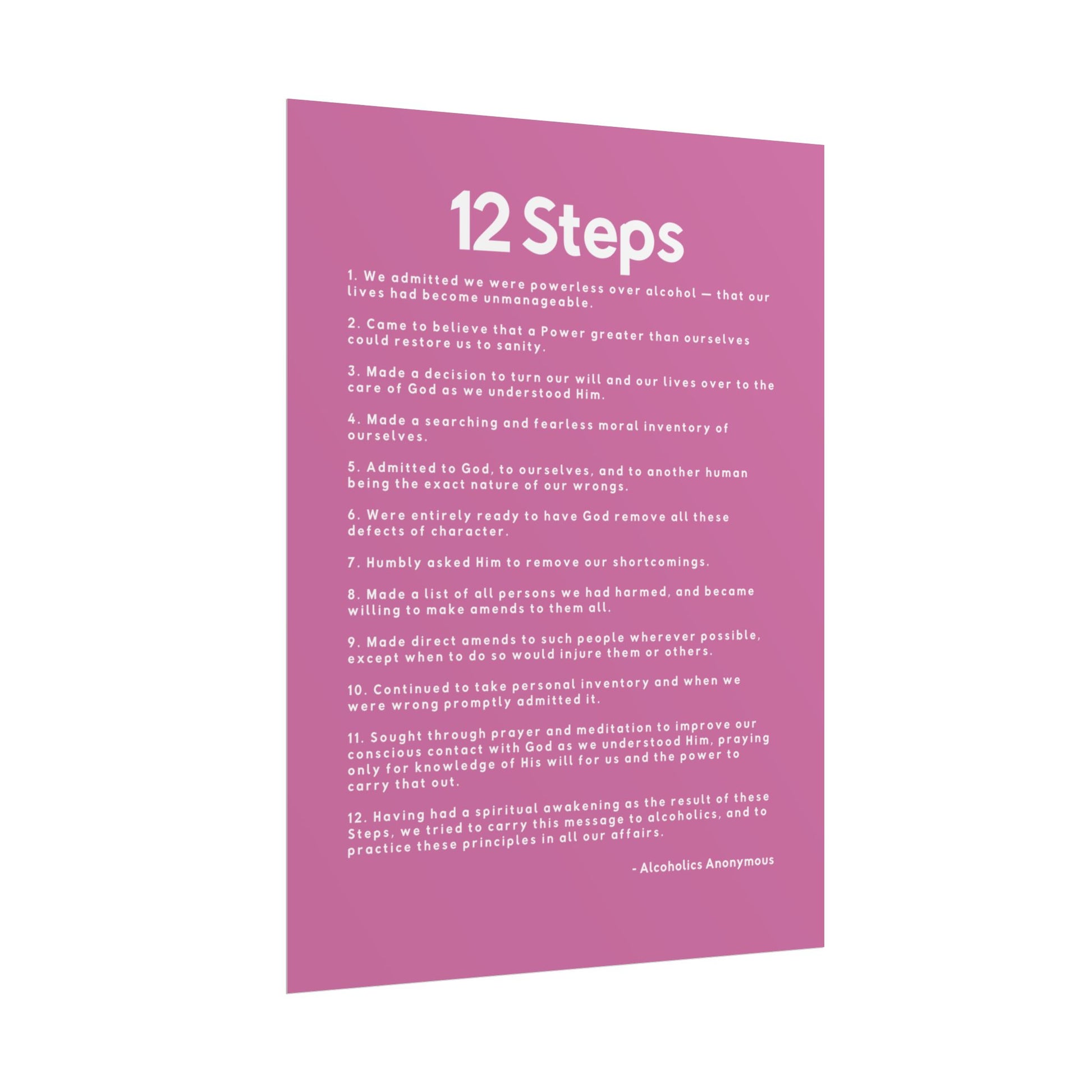 Haler Smith - Poster - Haler Smith Rolled Poster - 12 Steps - Vertical Light Pink Matte Finish - White Letters