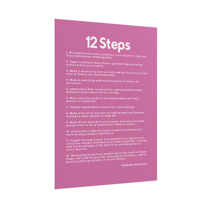 Haler Smith - Poster - Haler Smith Rolled Poster - 12 Steps - Vertical Light Pink Matte Finish - White Letters