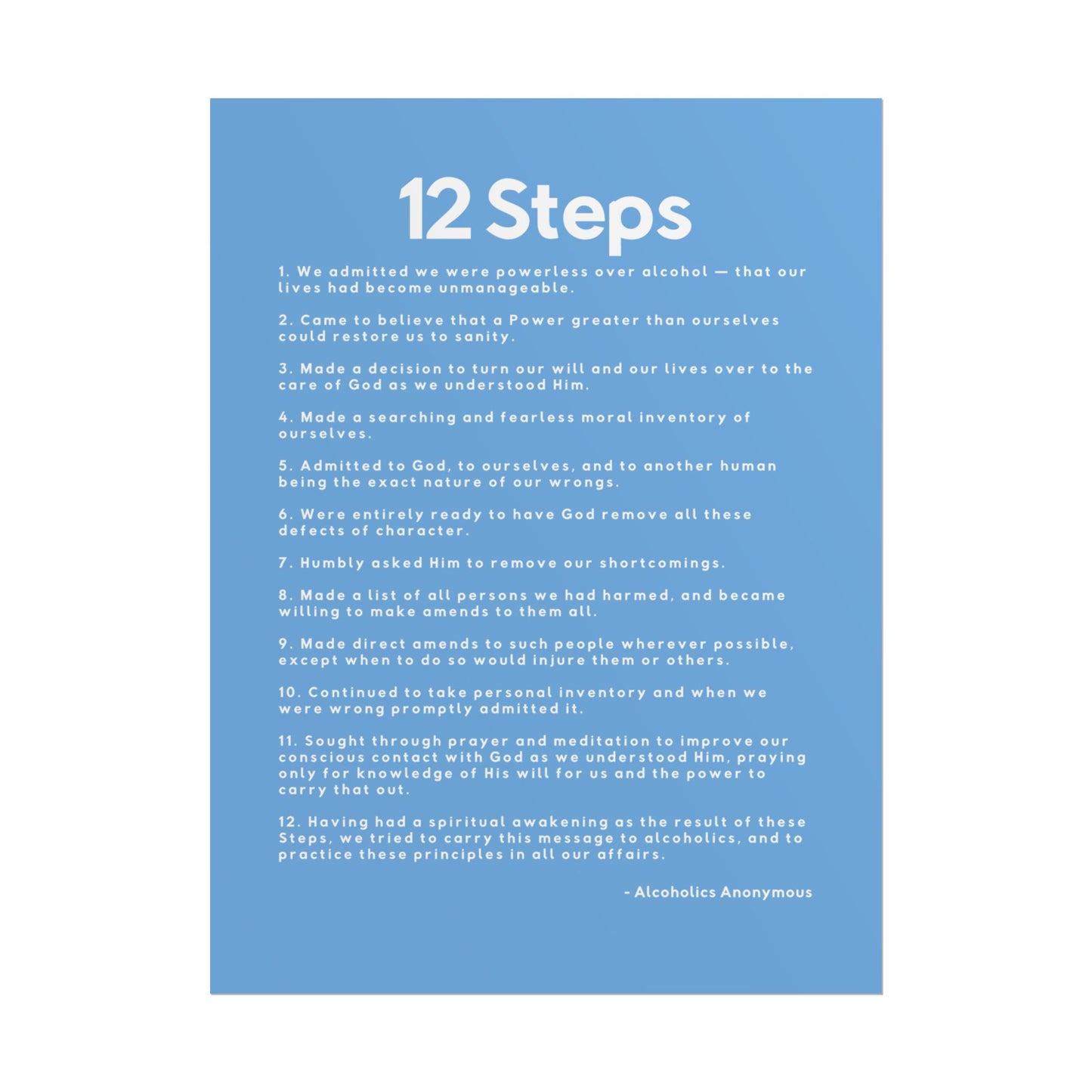 Haler Smith - Poster - Haler Smith Rolled Poster - 12 Steps - Vertical Light Blue Matte Finish - White Letters