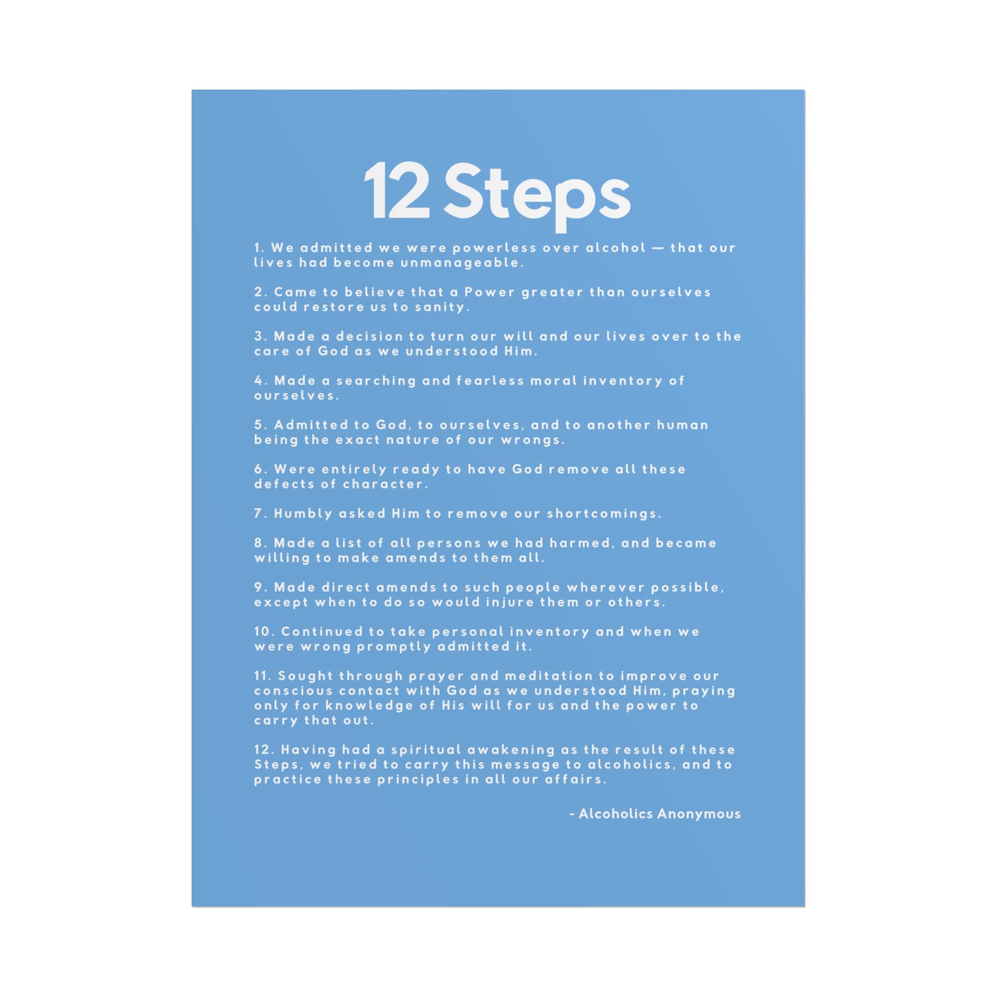 Haler Smith - Poster - Haler Smith Rolled Poster - 12 Steps - Vertical Light Blue Matte Finish - White Letters