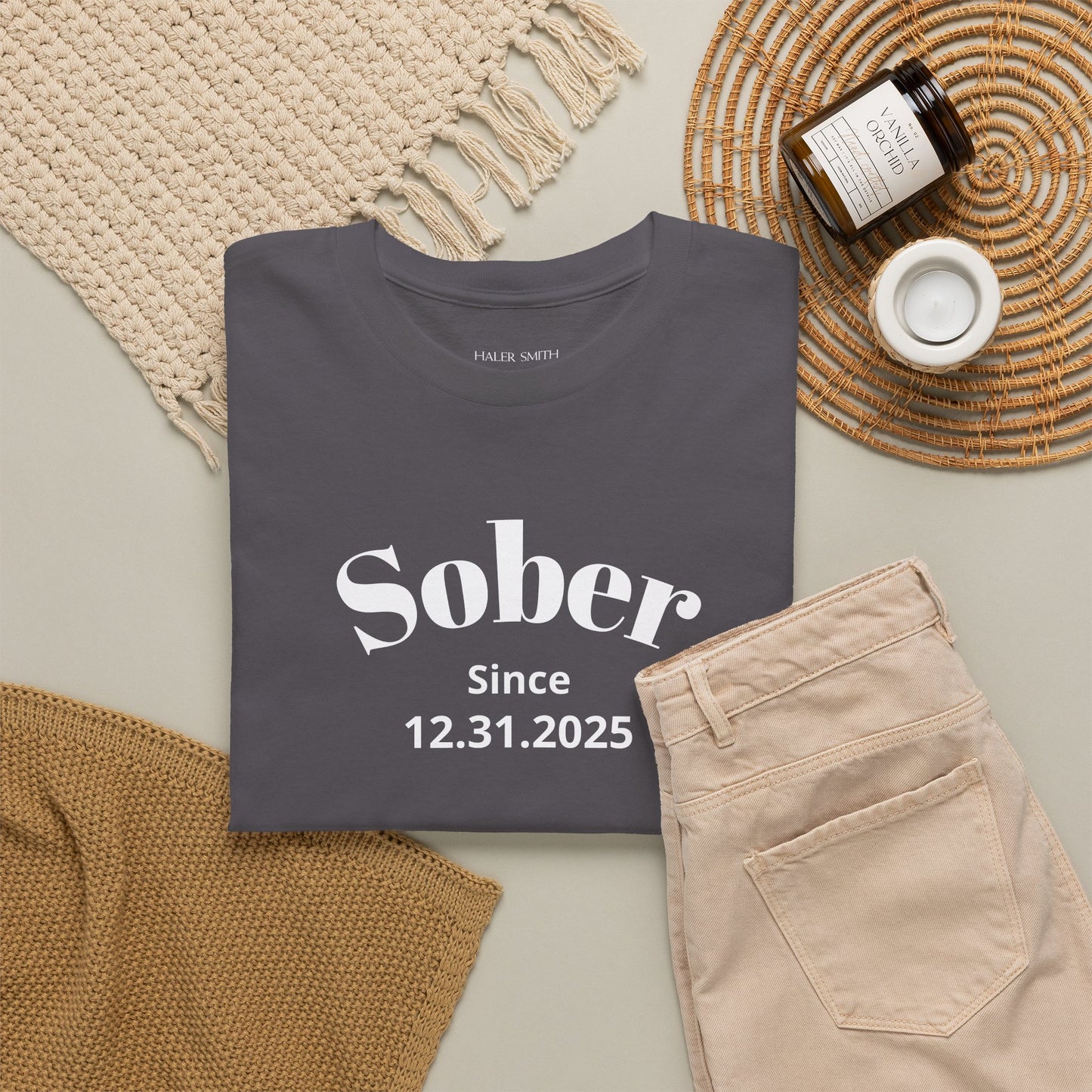 Sobriety Short Sleeve T-Shirt | Sober Since Design 1 On The Front