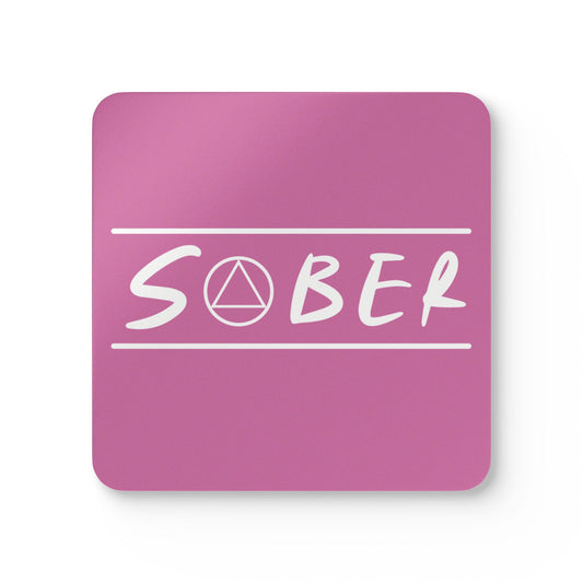 Recovery Corkwood Coaster Set of 4 | Sober Design 1 | Light Pink with White Letters