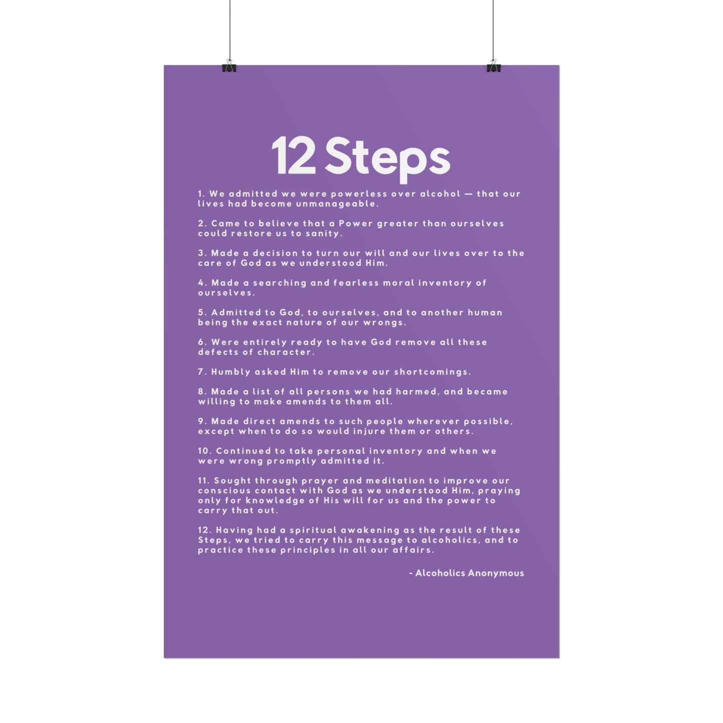 Haler Smith - Poster - Haler Smith Rolled Poster - 12 Steps - Vertical Light Purple Matte Finish