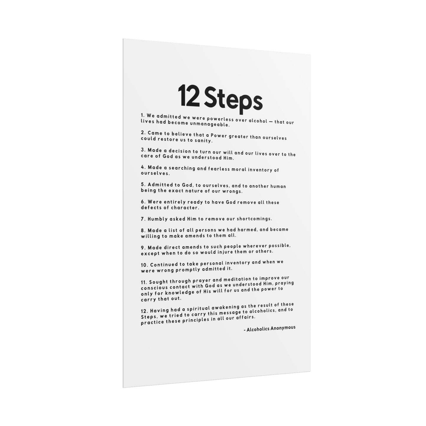 Haler Smith Rolled Poster - 12 Steps - Vertical White Matte Finish - Black Letters