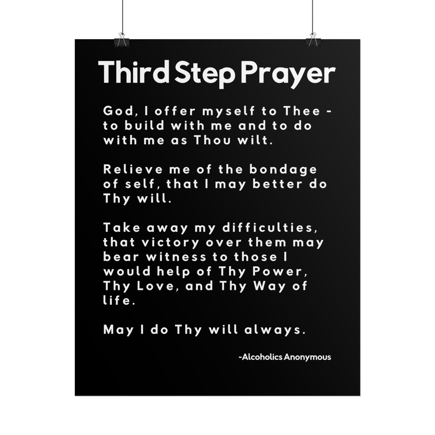 Haler Smith Rolled Poster - 3rd Step Prayer - Vertical Black Matte Finish - White Letters