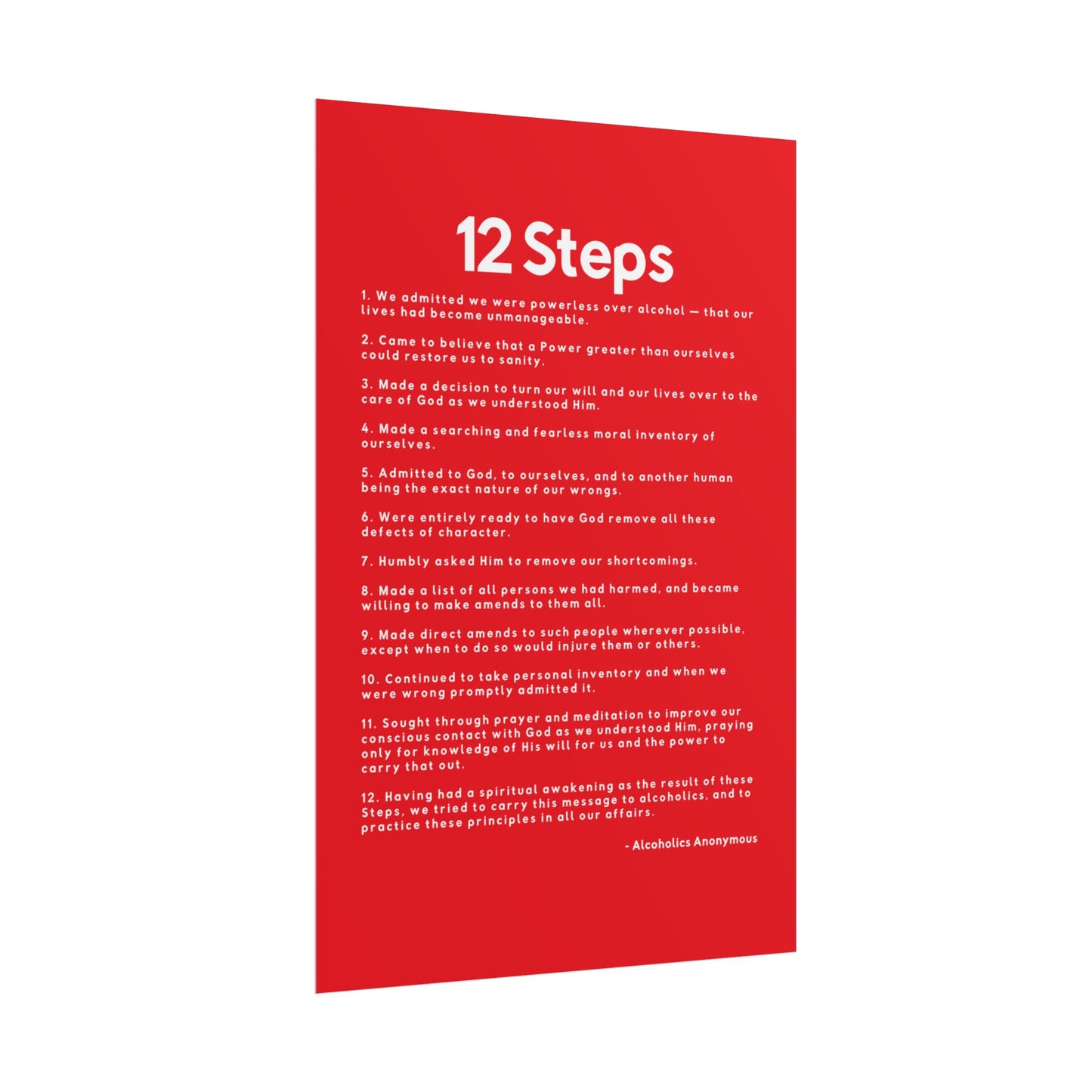 Haler Smith - Poster - Haler Smith Rolled Poster - 12 Steps - Vertical Red Matte Finish - White Letters