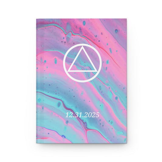 Recovery Hardcover Journal | Circle and Triangle Sobriety Date | Pink Marble