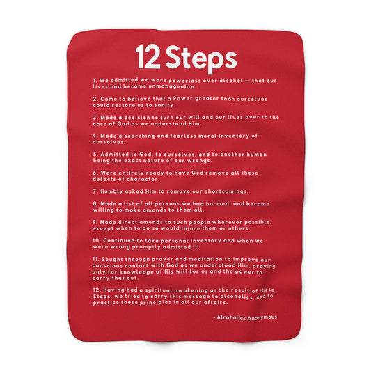 Haler Smith - Home Decor - Haler Smith Sherpa Fleece Blanket - 12 Steps - Dark Red