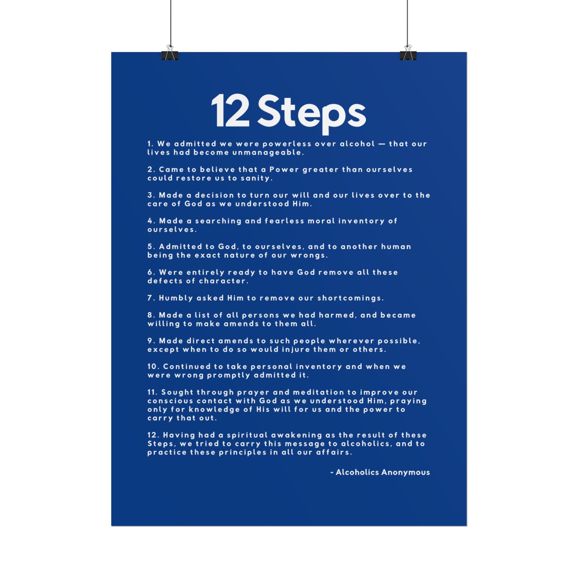 Haler Smith - Poster - Haler Smith Rolled Poster - 12 Steps - Vertical Dark Blue Matte Finish - White Letters